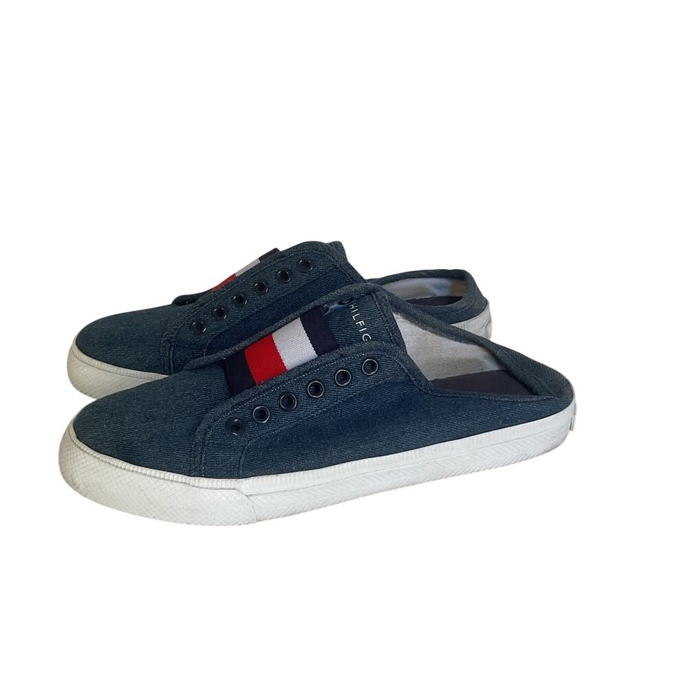 Tommy Hilfiger Women’s Denim Slip On Mule Sneakers Size 5.5 Blue Flag Logo